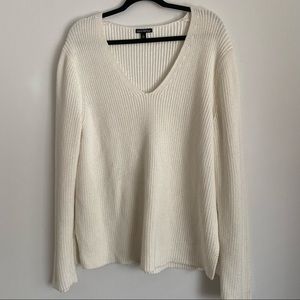 J CREW MERCANTILE IVORY HEATHER V NECK PULLOVER SWEATER SZ L LARGE